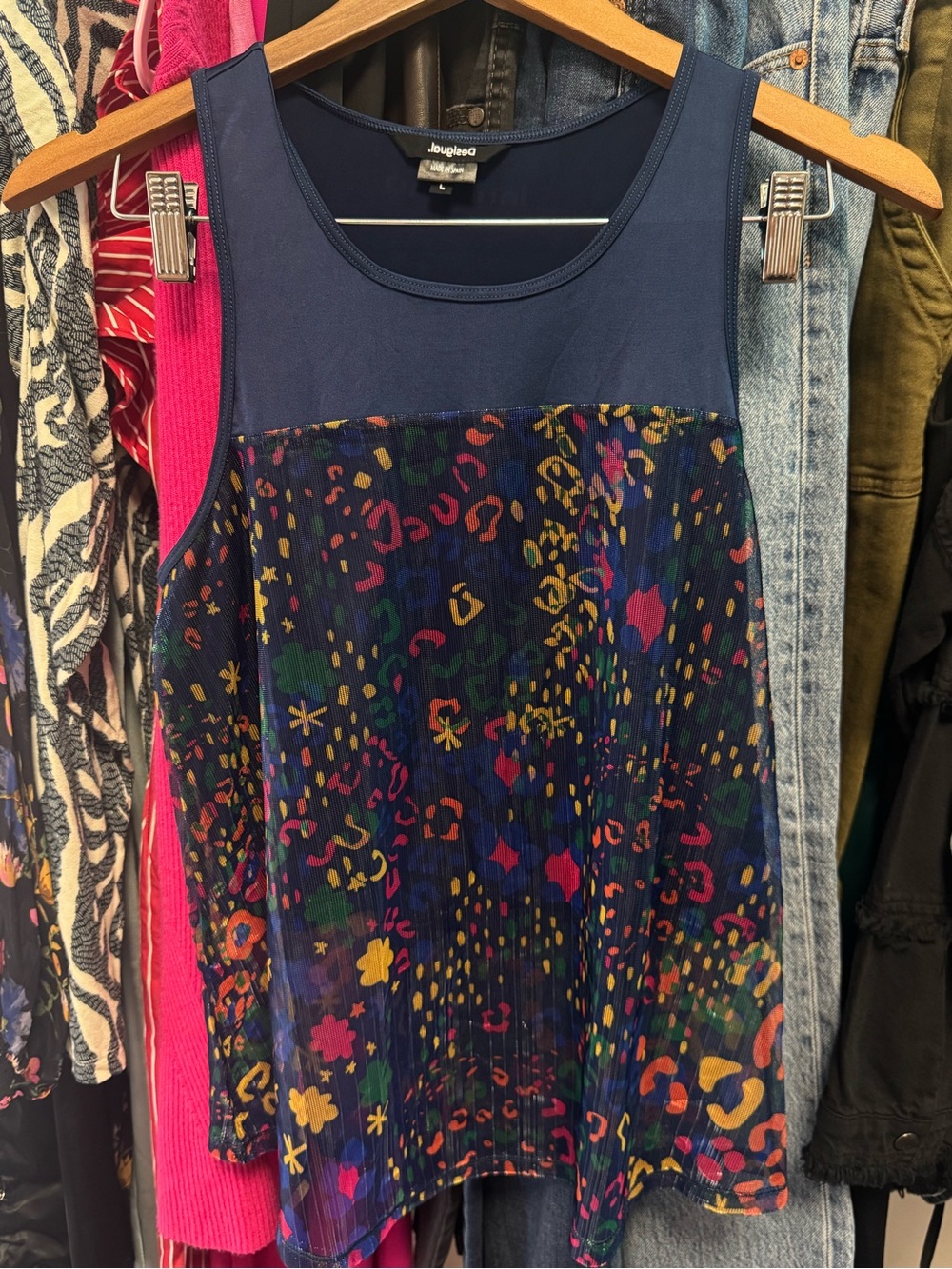 Desigual Multi-Color Abstract Floral Animal Print Pleated Tank Top